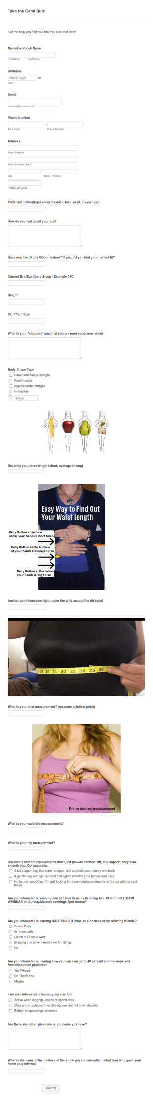 Take The Cami Quiz Form Template