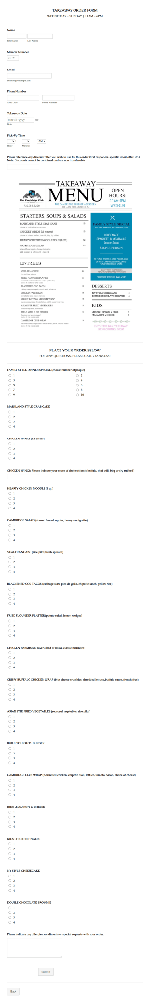 Takeaway Order Form Template