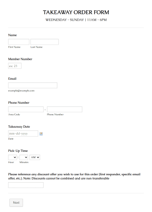 Takeaway Order Form Template