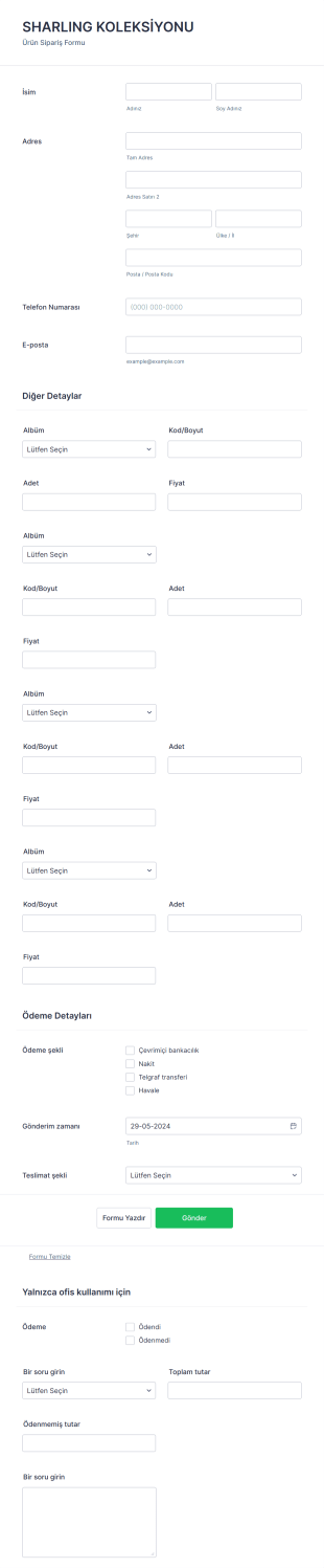 TAKI SİPARİŞ Form Template