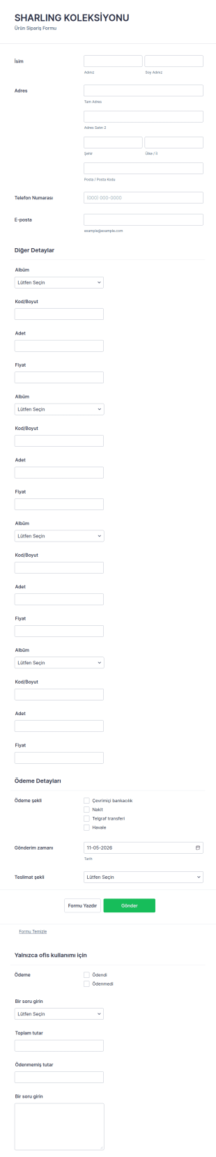 Takı Sipariş Form Şablonu