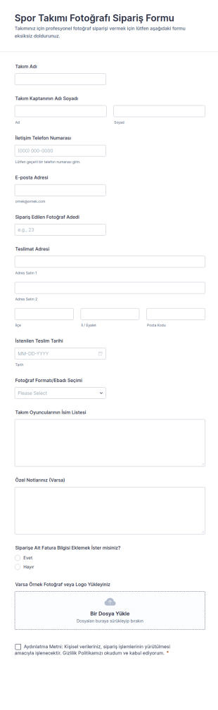 Takım Fotoğrafı Sipariş Form Şablonu
