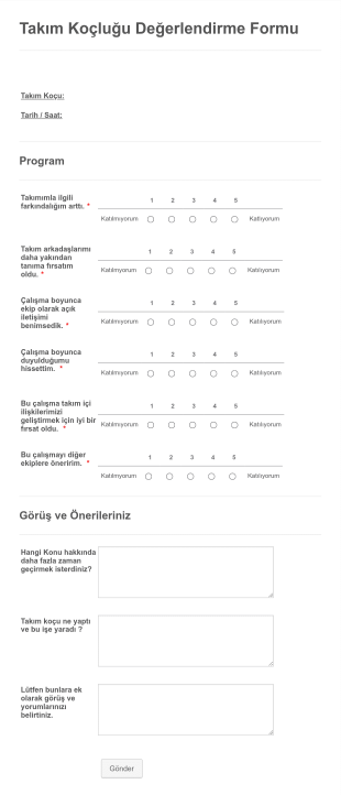 Takım Koçluğu Değerlendirme Form Template