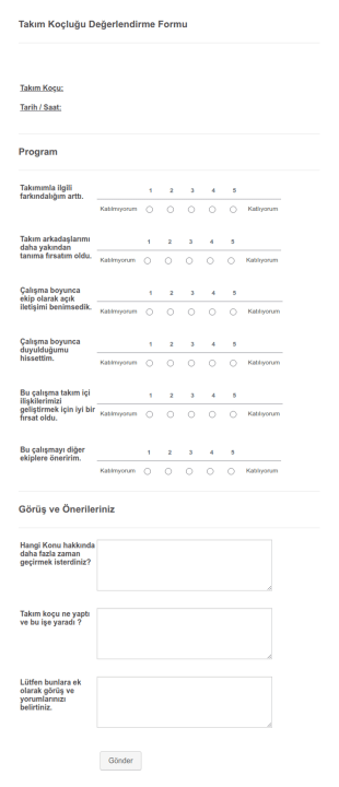 Takım Koçluğu Değerlendirme Form Şablonu