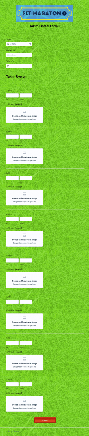 Takım Listesi Form Şablonu