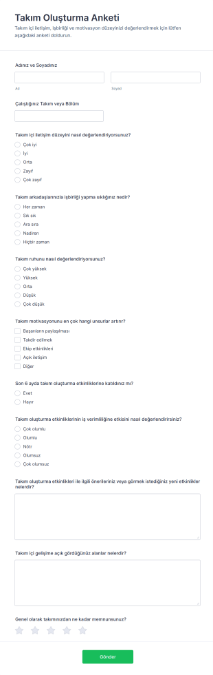 Takım Oluşturma Anketi Form Şablonu