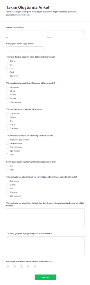 Takım Oluşturma Anketi Form Şablonu