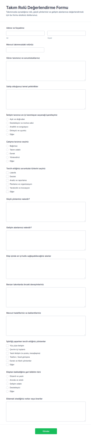 Takım Rol Değerlendirme Anketi Form Şablonu