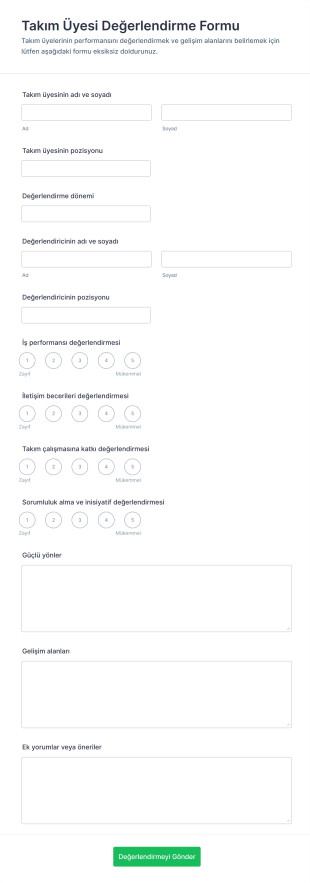 Takım Üyesi Değerlendirme Form Şablonu