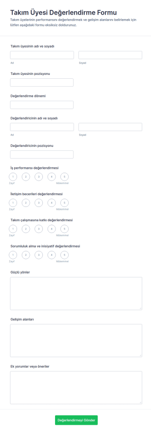 Takım Üyesi Değerlendirme Form Şablonu