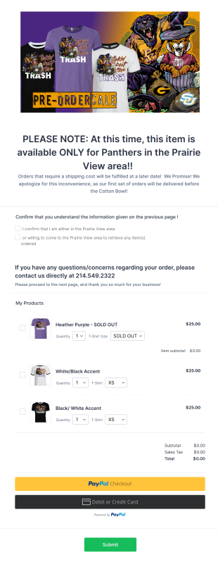 Panthers Apparel Order Form Template