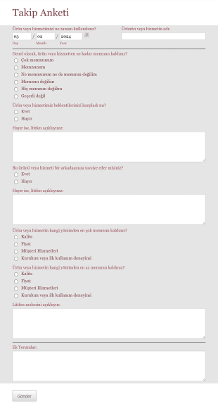 Takip Anketi Form Şablonu