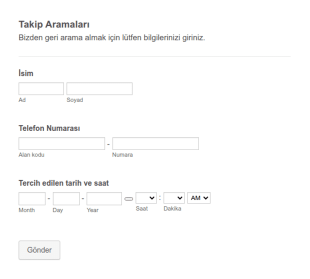 Takip Aramaları Form Şablonu