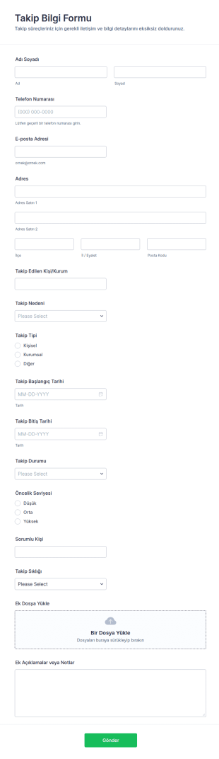 Takip Bilgileri Form Şablonu