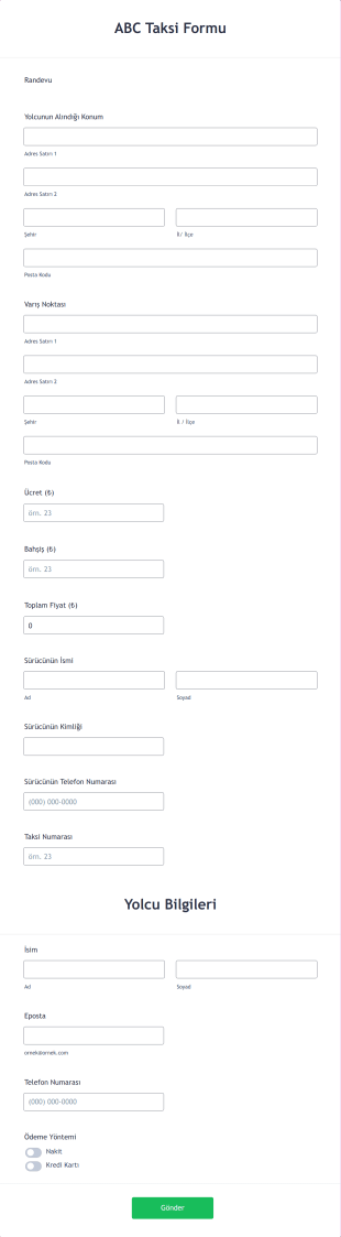 Taksi Makbuzu Form Template