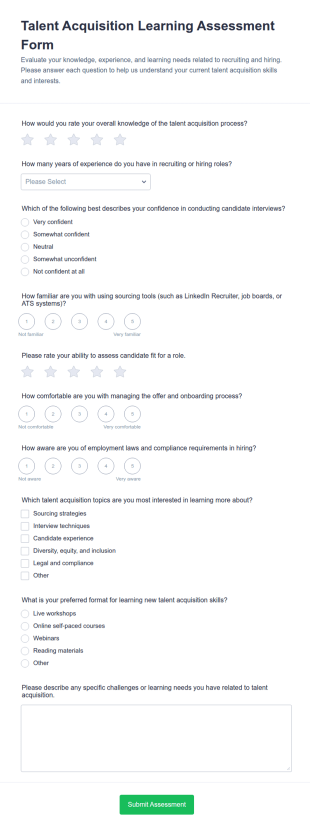 Talent Acquisition Learning Assessment Form Template