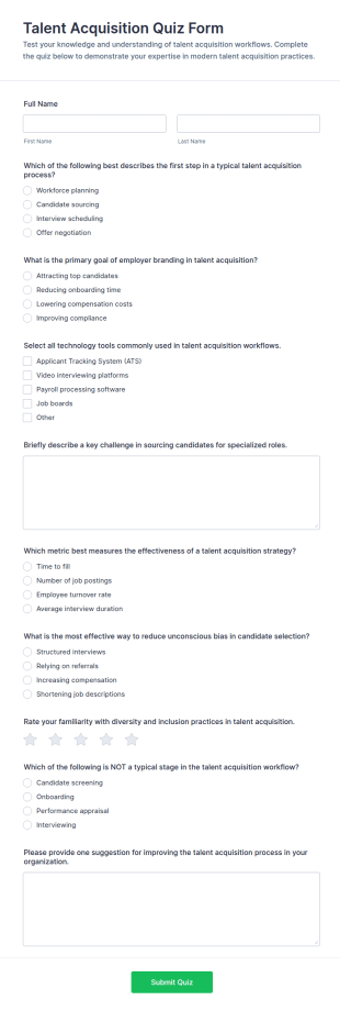 Talent Acquisition Quiz Form Template