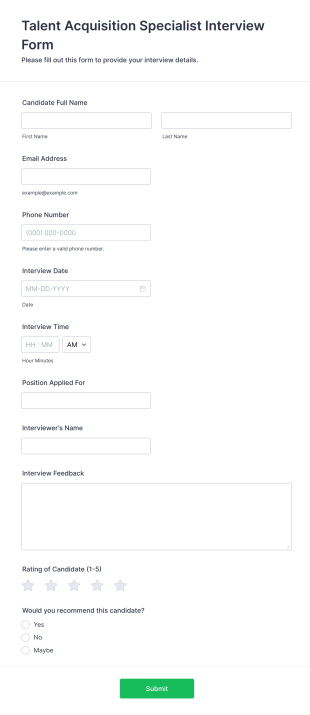 Talent Acquisition Specialist Interview Form Template