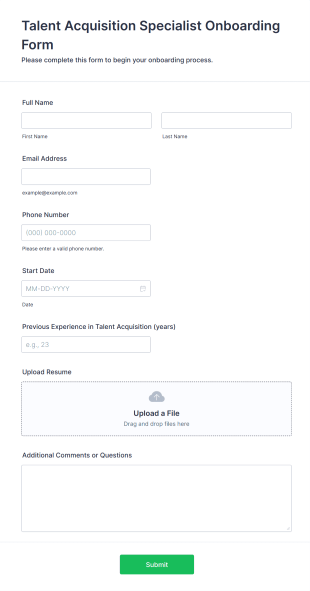 Talent Acquisition Specialist Onboarding Form Form Template