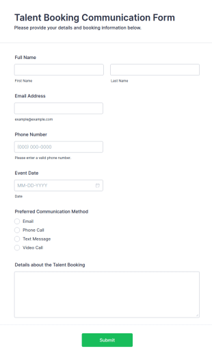 Talent Booking Communication Form Template