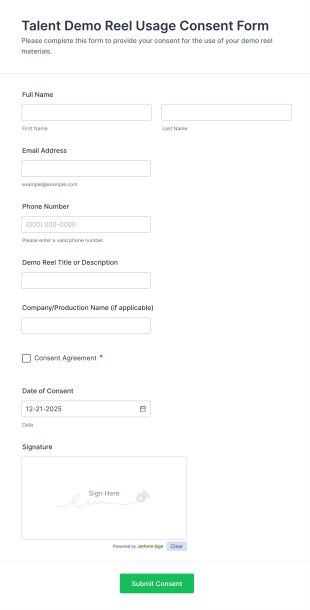 Talent Demo Reel Usage Consent Form Template