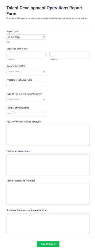 Talent Development Operations Report Form Template