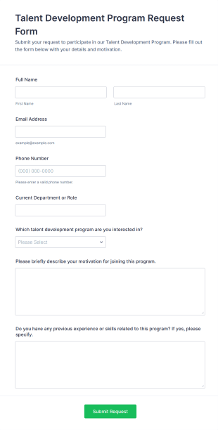 Talent Development Program Request Form Template