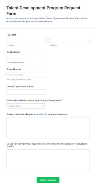 Talent Development Program Request Form Template