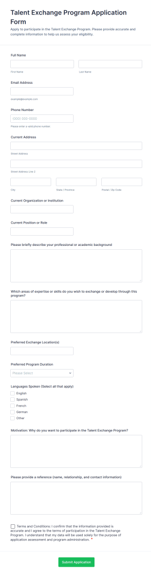 Talent Exchange Program Application Form Form Template
