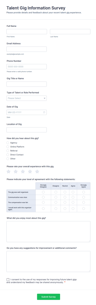 Talent Gig Information Survey Form Template
