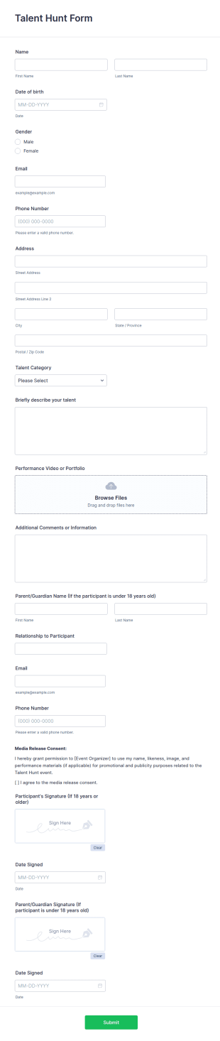Talent Hunt Form Template