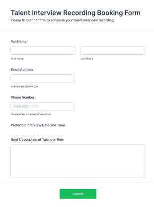 Talent Interview Recording Booking Form Template