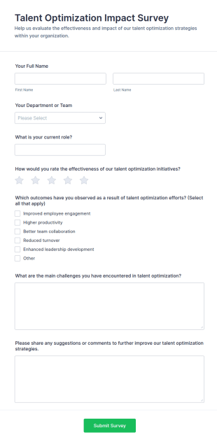 Talent Optimization Impact Survey Form Template