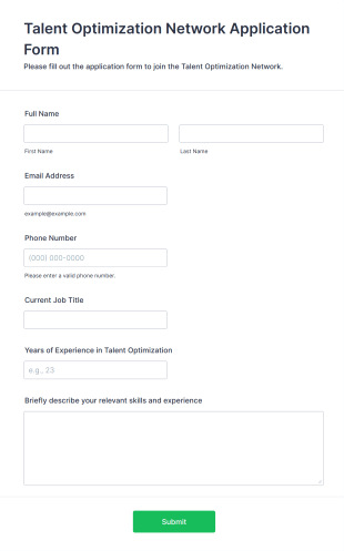 Talent Optimization Network Application Form Form Template