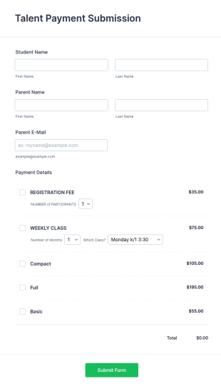 Talent Payment Submission Form Template