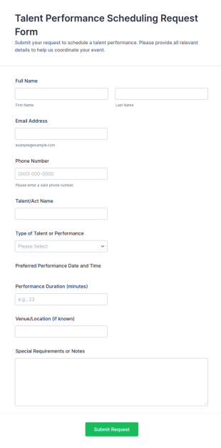 Talent Performance Scheduling Request Form Template