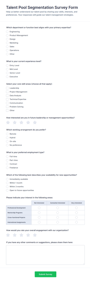 Talent Pool Segmentation Survey Form Template