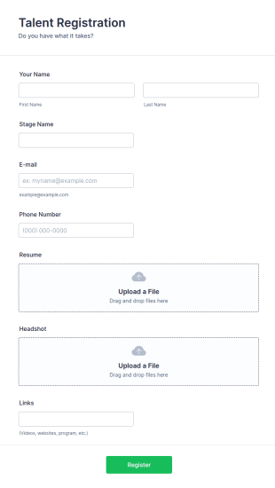 Talent Registration Form Template
