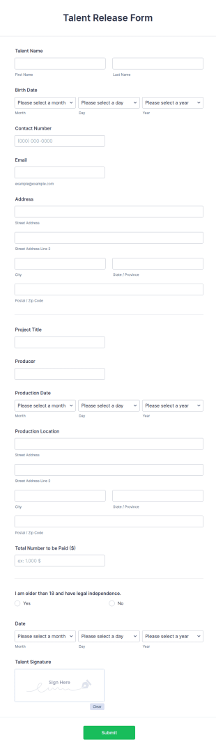Talent Release Form Template