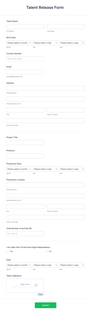 Talent Release Form Template