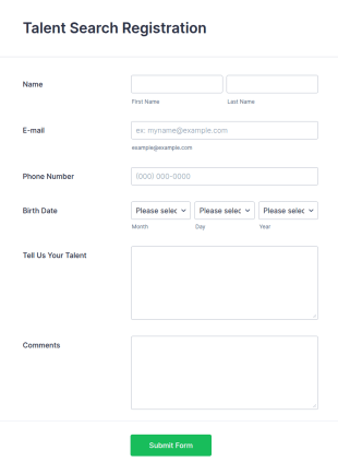 Talent Search Registration Form Template