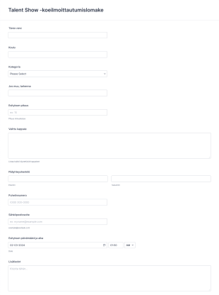 Talent Show Koeilmoittautumislomake Form Template
