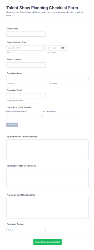 Talent Show Planning Checklist Form Template