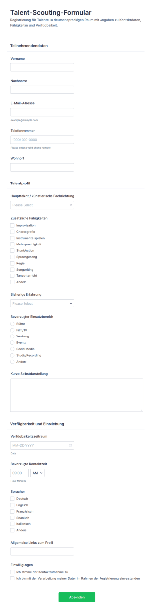 Talent Sichtung Registrierung