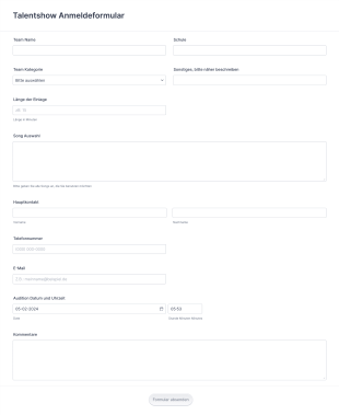 Talentshow Anmeldeformular Form Template