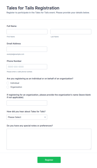 Tales For Tails Registration Form Template