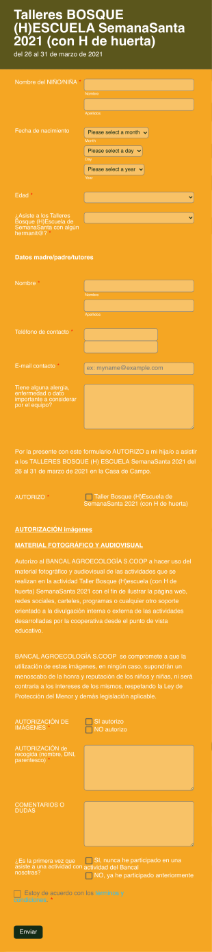 Talleres BOSQUE (H) Escuela (con H De Huerta) Form Template