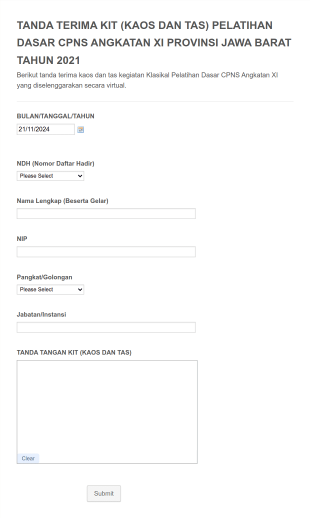 Tanda Terima Kit Pelatihan Dasar Form Template