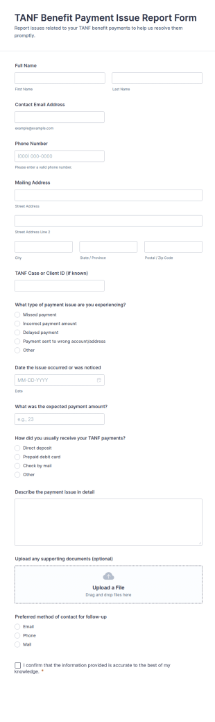 TANF Benefit Payment Issue Report Form Template
