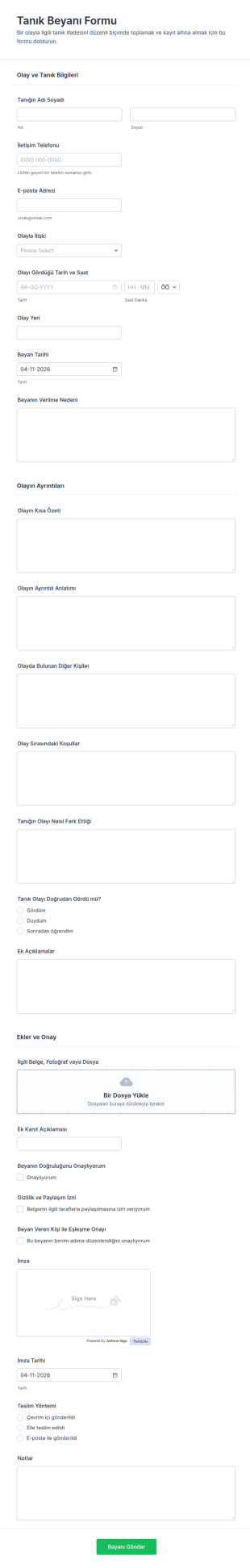 Tanık İfade Form Şablonu